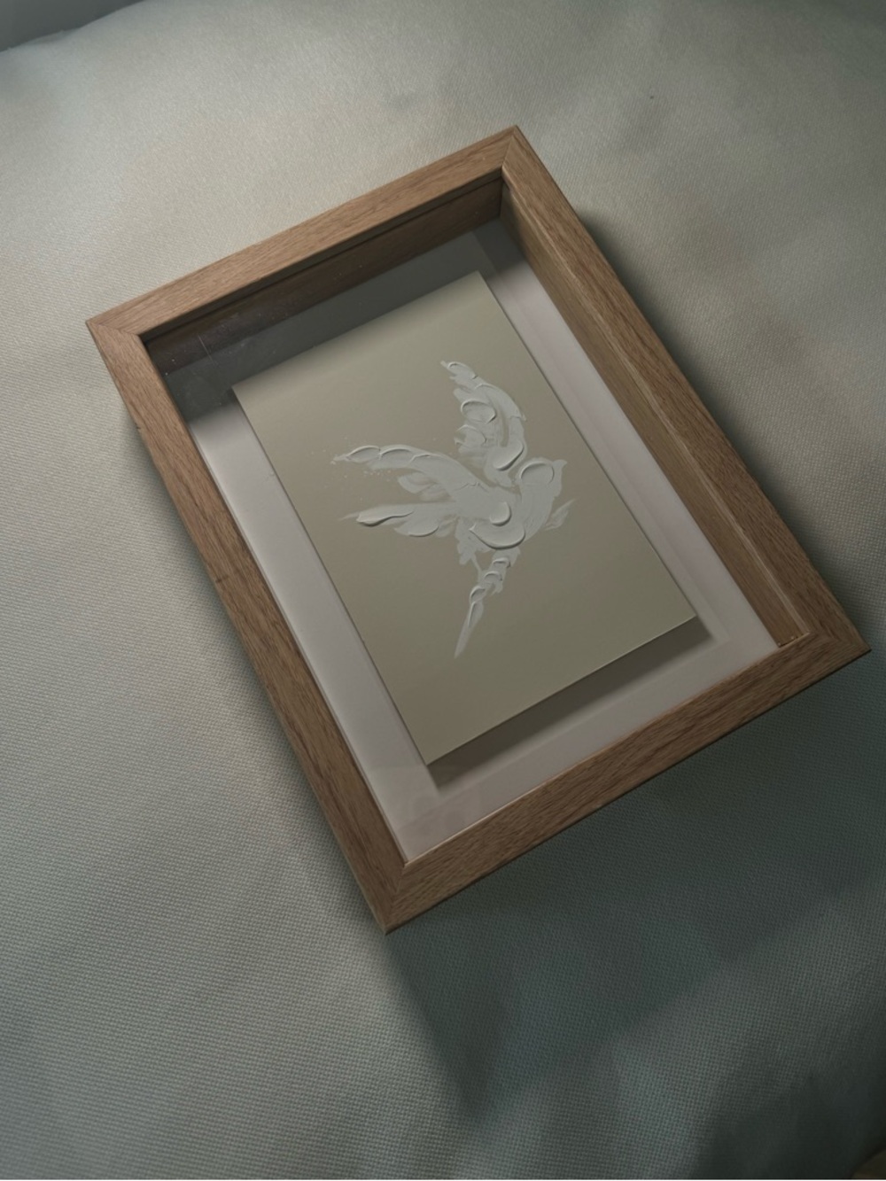 NWT - HOBBY LOBBY Beige Deep Framed Print with White Bird Detail - Picture 3 of 4